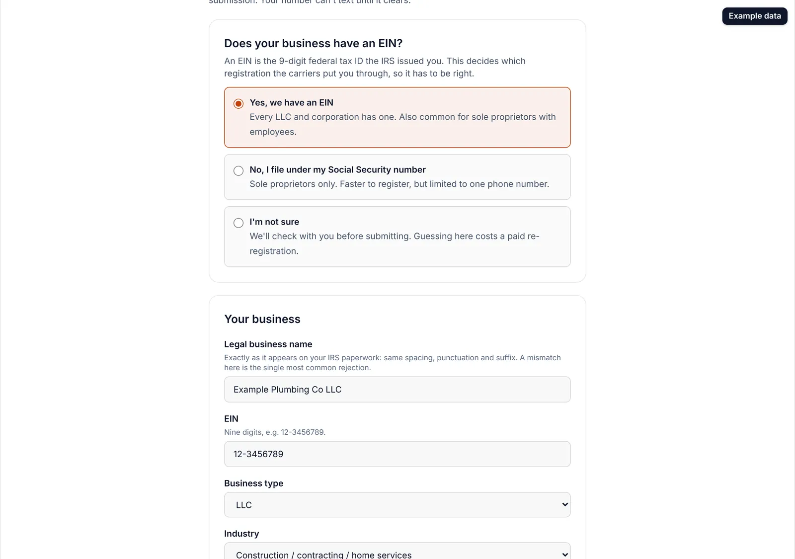 The carrier registration form