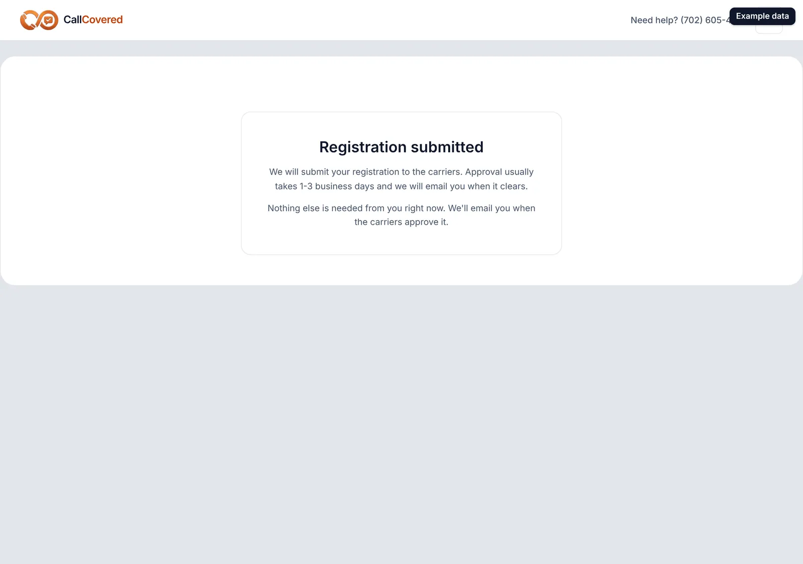 Carrier registration submitted