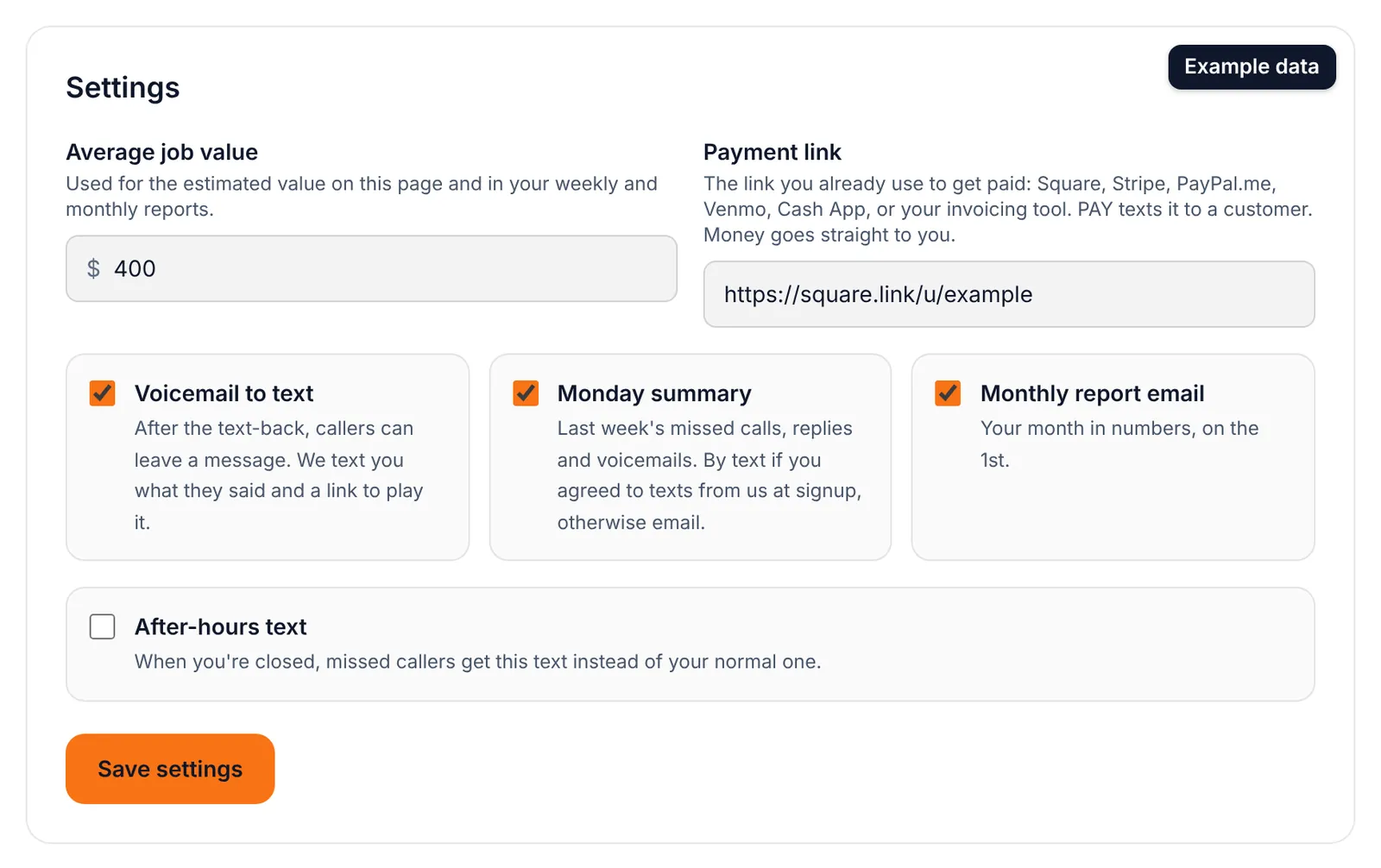 Dashboard settings