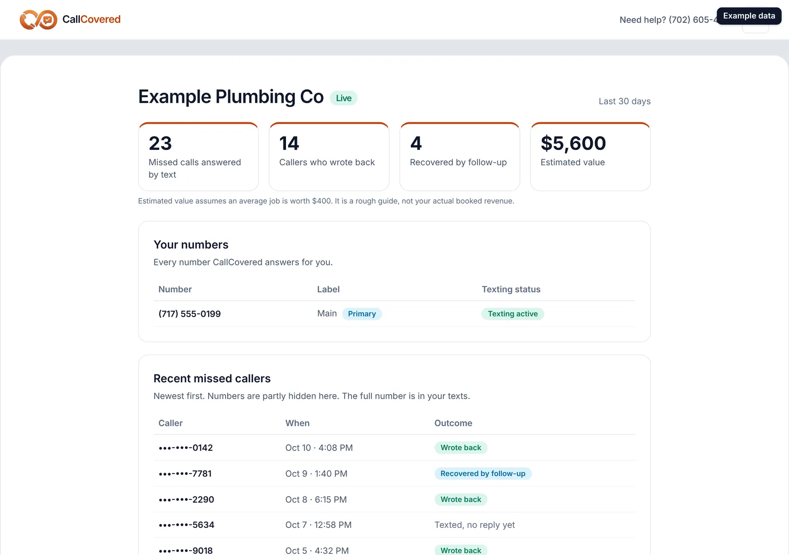 Dashboard for a live account