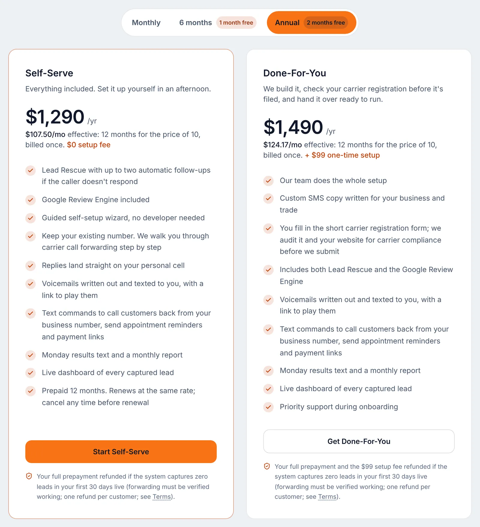 Plan cards on annual billing