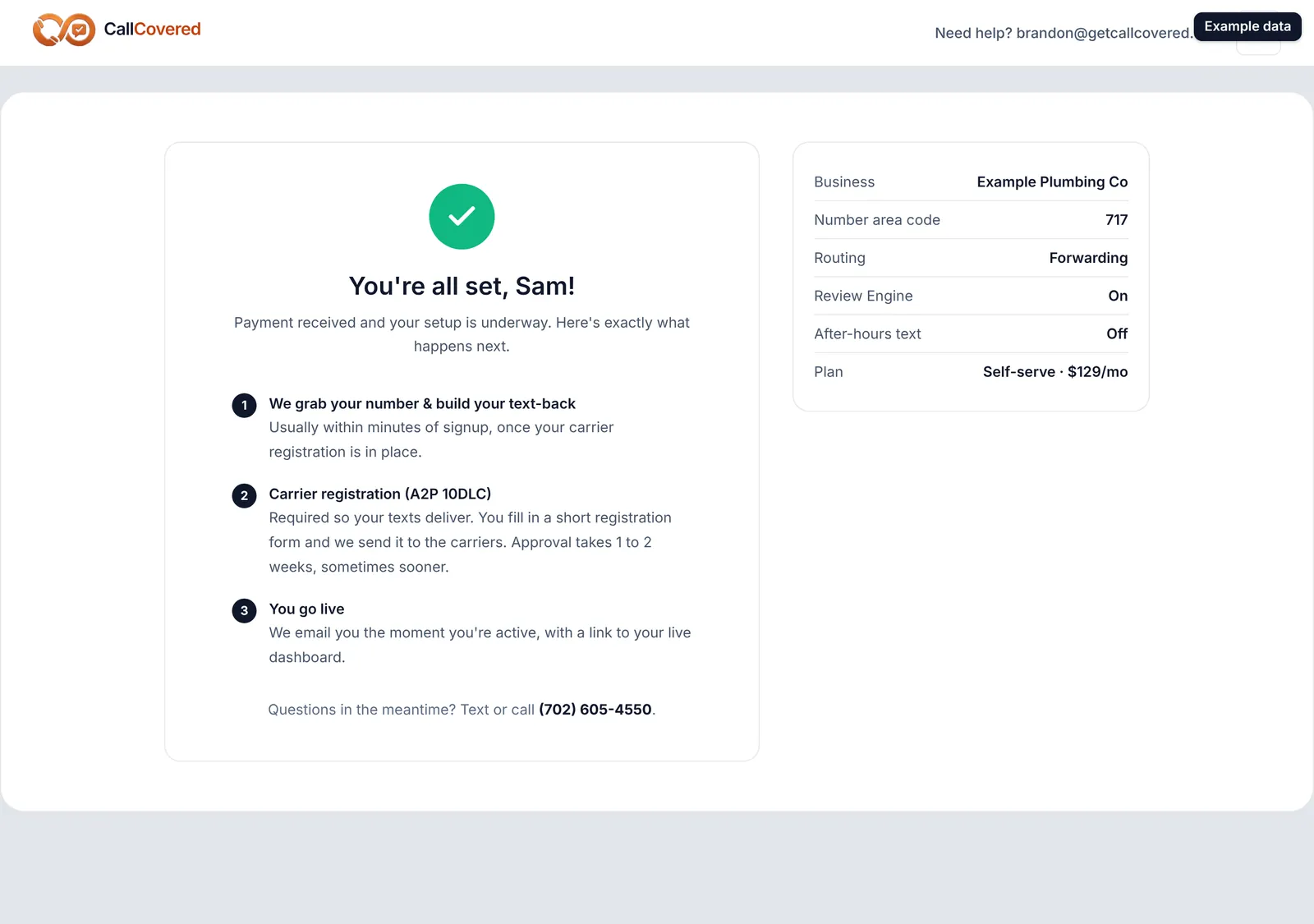 The confirmation screen after checkout