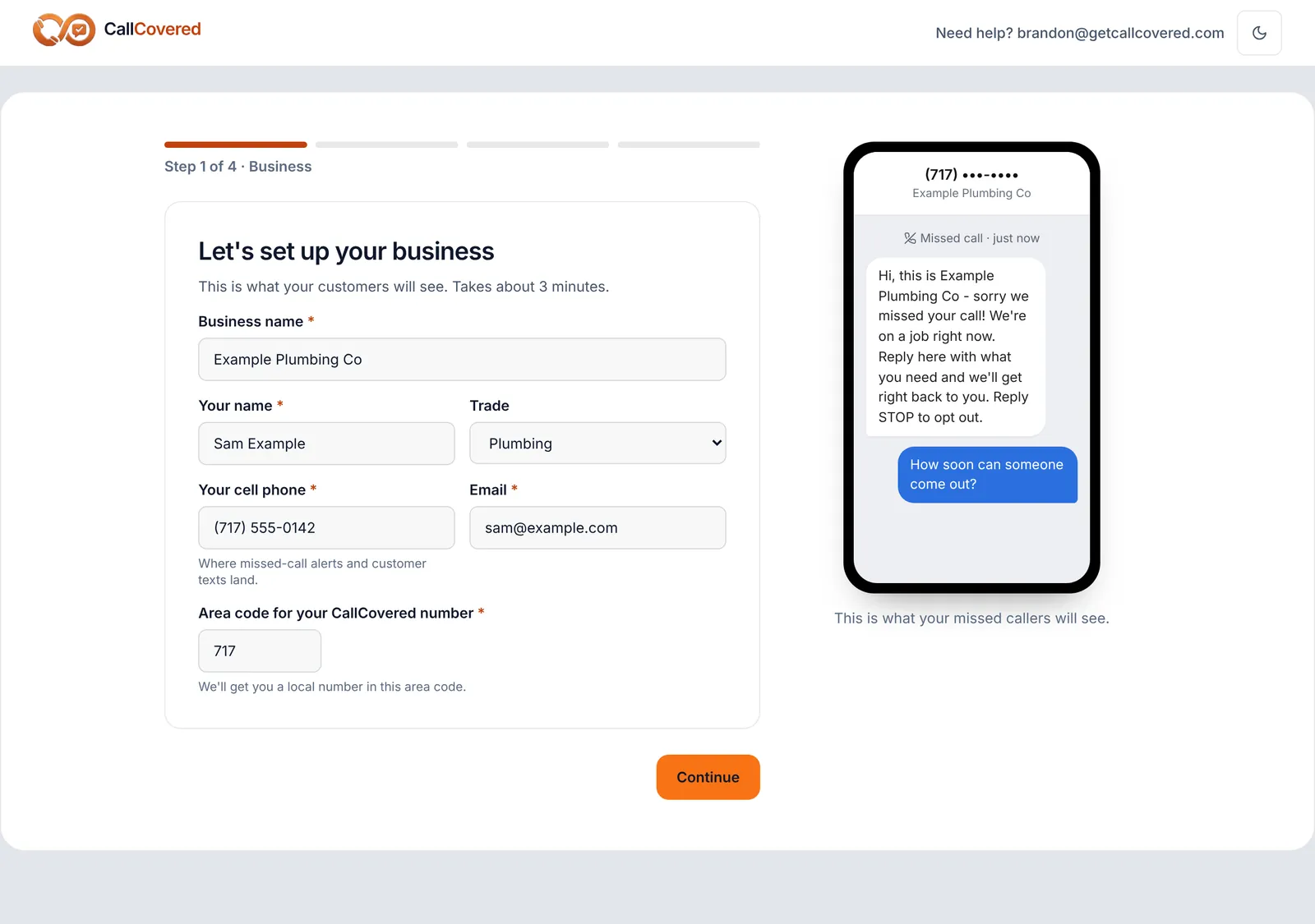 Signup step 1, Business
