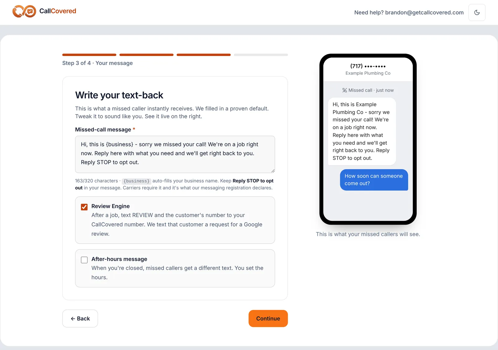 Signup step 3, Your message