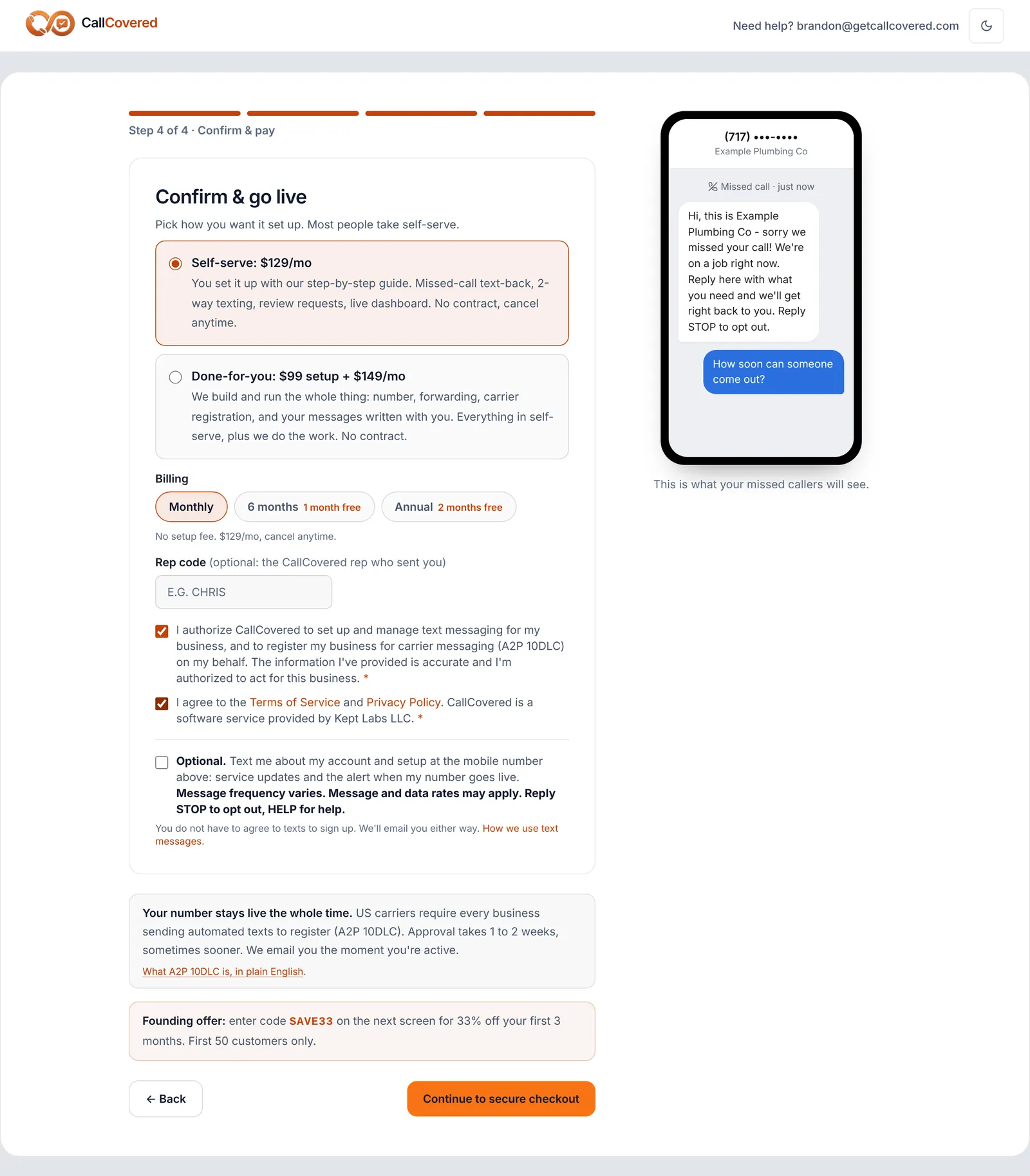 Signup step 4, Confirm and pay